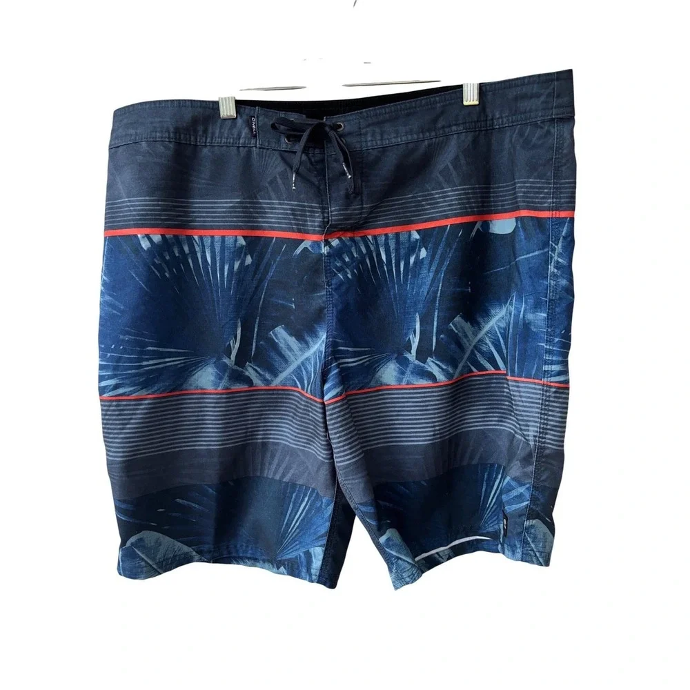 O'Neill Men's Board Shorts Blue Tropical‎ Palm Print Swim Trunks Surf Sz 38